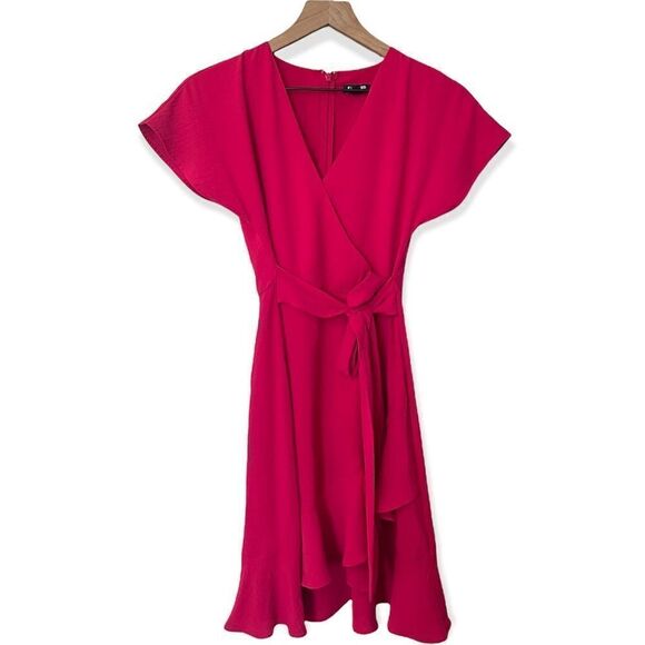 Express Ruffle Wrap Mini Dress flamingo pink vacation summer dress O426 - Picture 1 of 11